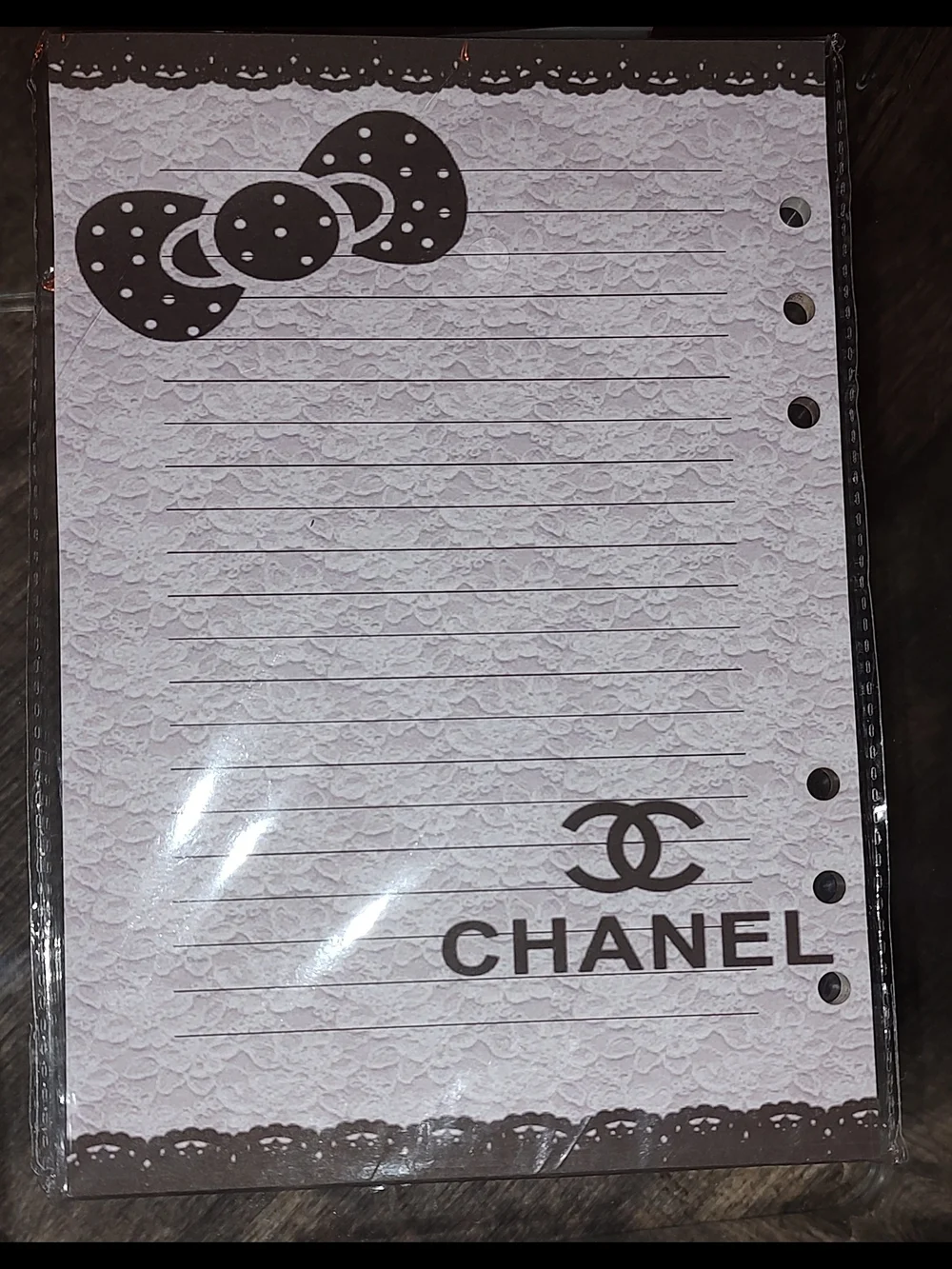 Chanel Logo Lined A5 Size Binder/ Journal White & Black Paper